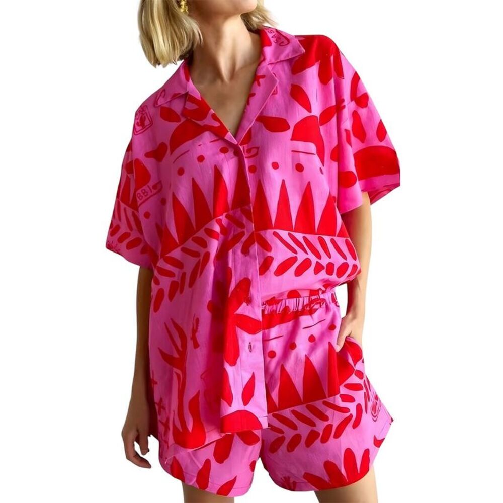 Esea Womens  2Pc Linen-Blend Shirt & Short Set